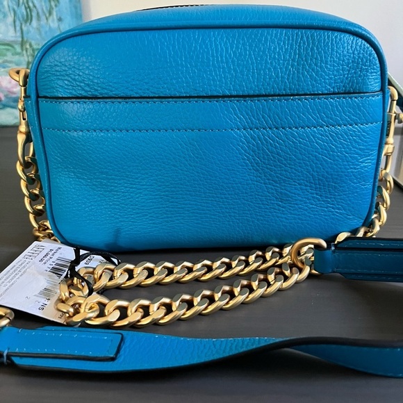 MOSCHINO COUTURE Lambskin Blue Leather Gold Chain Crossbody/Clutch - Picture 3 of 16